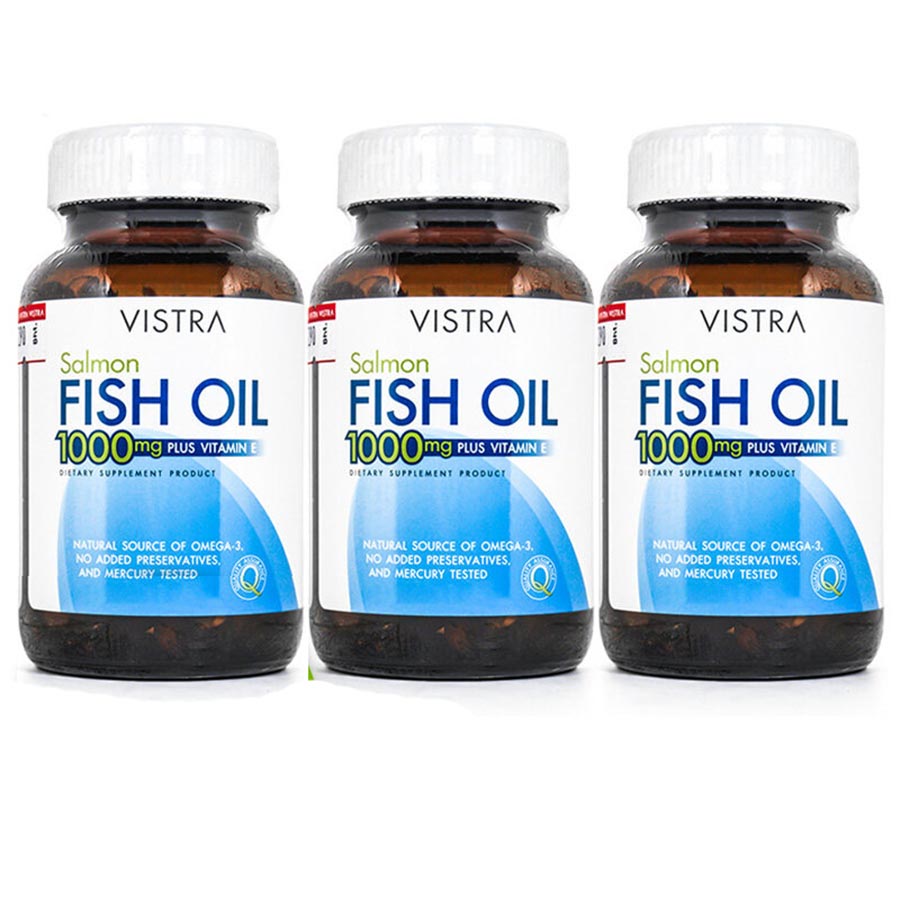 цена Рыбий жир Vistra Salmon Plus Vitamin E, 1000 мг, 3 банки по 45 капсул