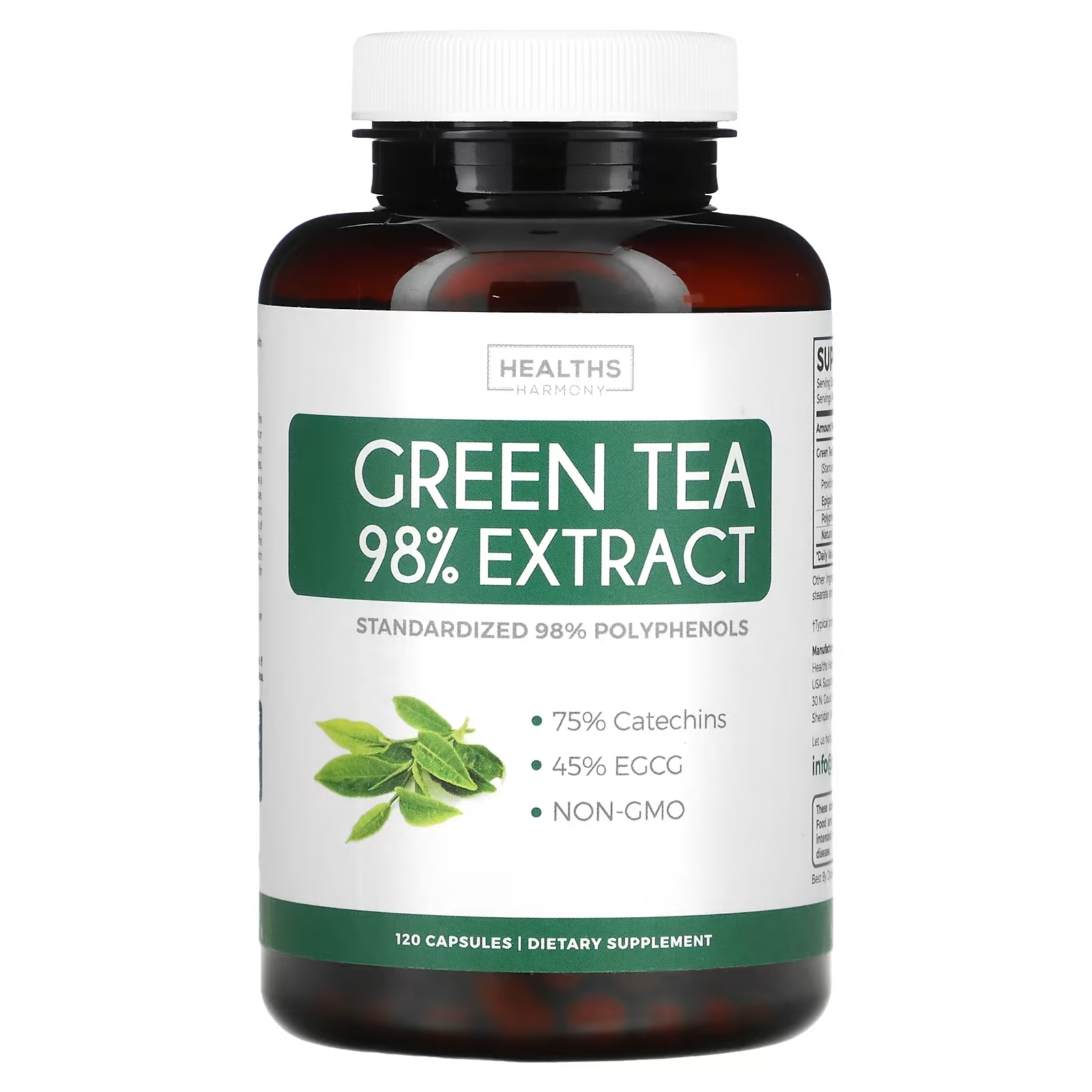 Healths Harmony 98% экстракт зеленого чая, 120 капсул zhou nutrition экстракт зеленого чая 120 растительных капсул