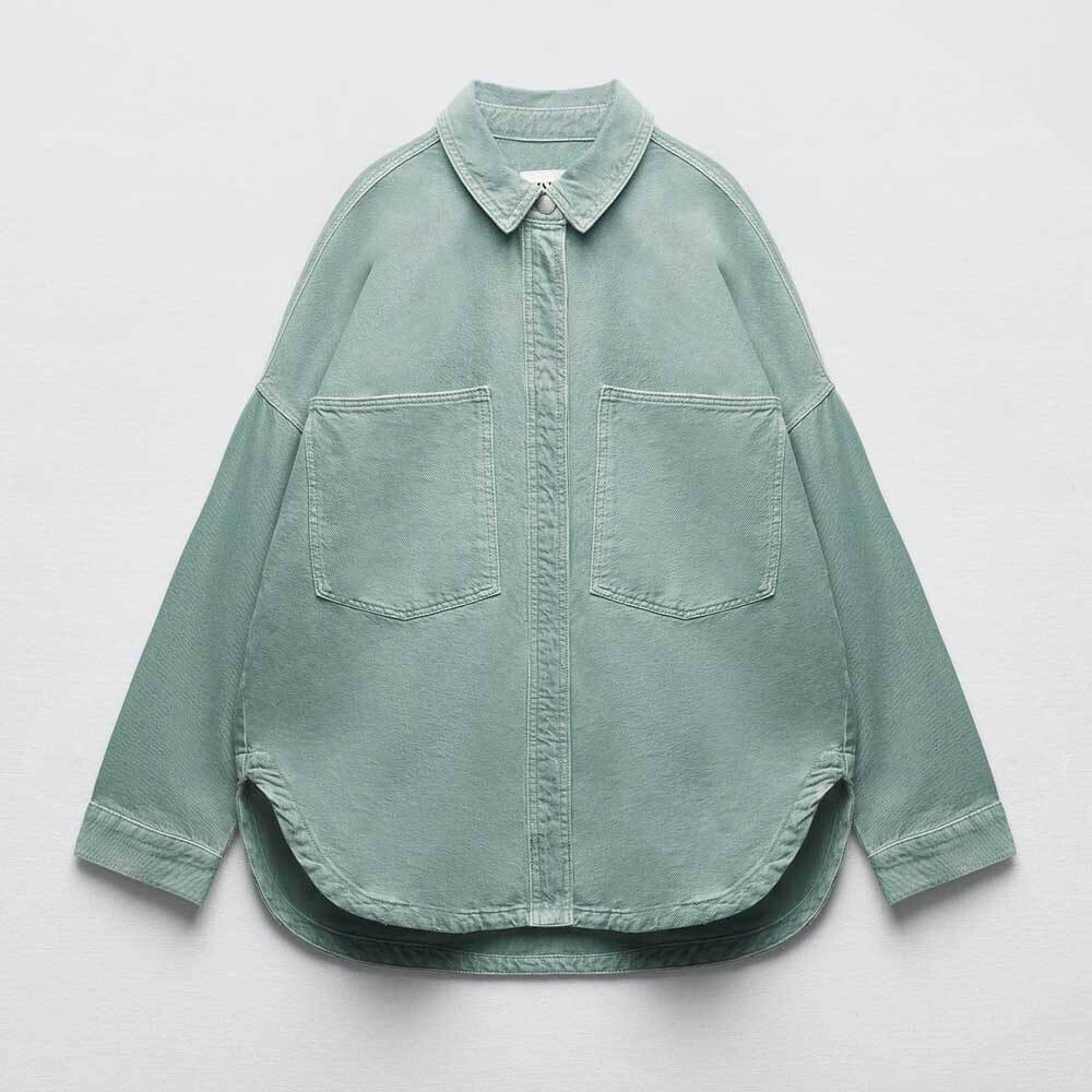 

Рубашка Zara Zw Denim With Pockets, светло-бирюзовый