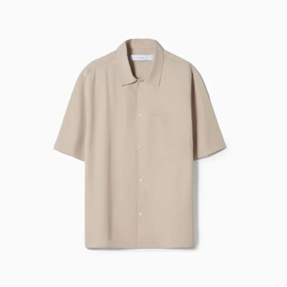 

Рубашка свободного кроя с короткими рукавами Bershka Relaxed Fit Short Sleeve, бежевый