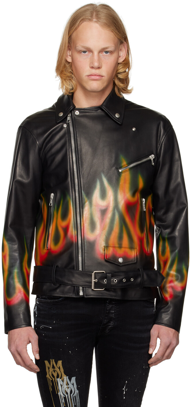 

Черная кожаная куртка Burning Perfecto Palm Angels