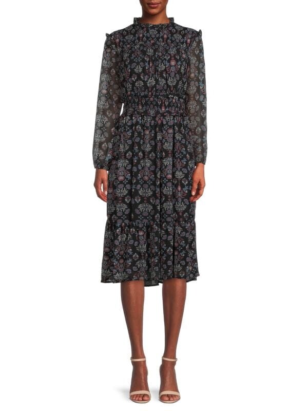 

Присборенное платье с цветочным принтом Saks Fifth Avenue Black
