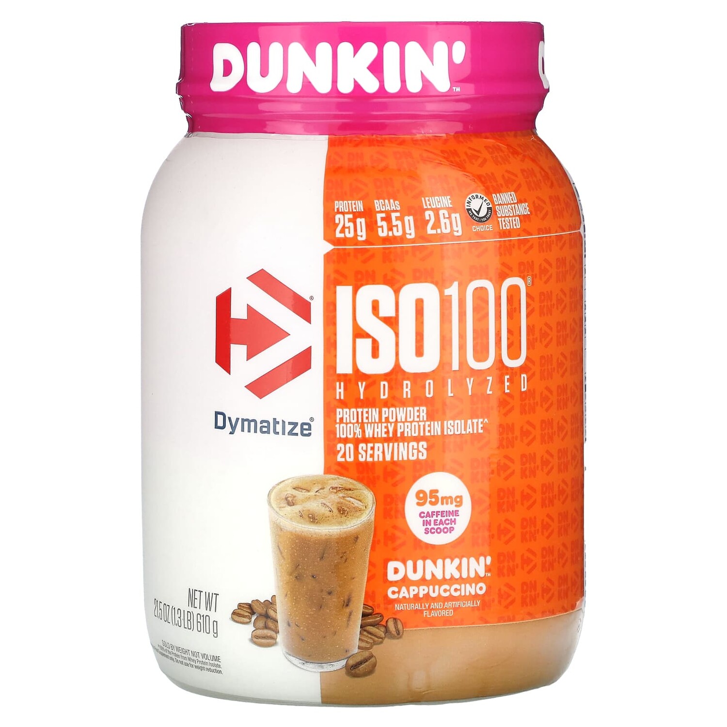 

ISO100, гидролизованный, 100% изолят сывороточного протеина, Dunkin 'Cappuccino, 610 г (1,3 фунта), Dymatize