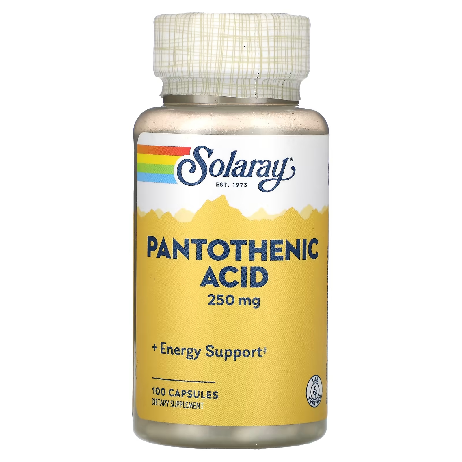 Биологически активная добавка Solaray пантотеновая кислота, 250 мг., 100 капсул