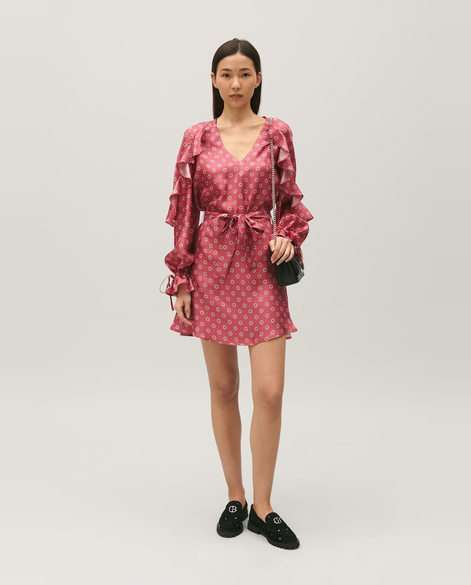 

Короткое атласное платье с принтом Claudie Pierlot, розовый