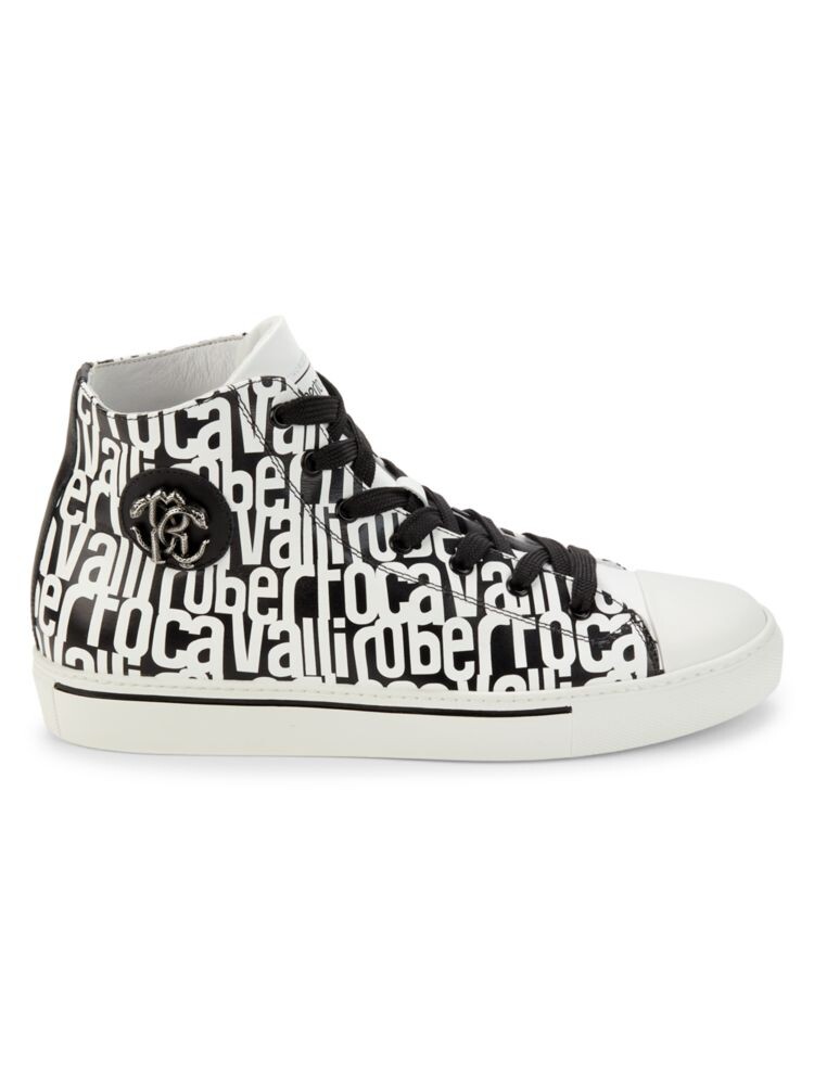 

Высокие кожаные кроссовки с логотипом Roberto Cavalli, цвет Black White, Серый