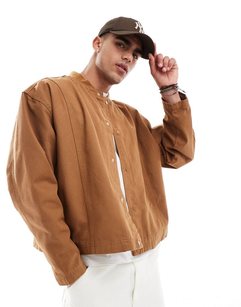 

Светло-коричневая укороченная спортивная куртка оверсайз ASOS DESIGN