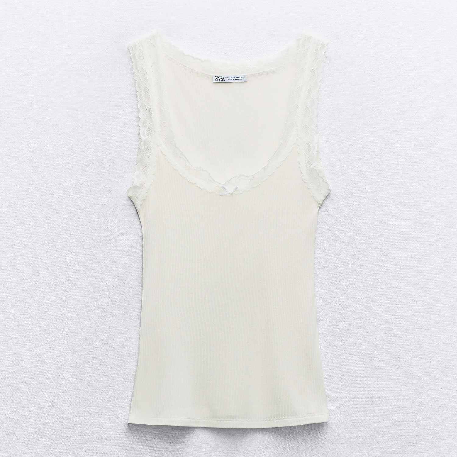 Топ Zara Modal Blend With Lace, белый топ из модала с вырезом на спине gap синий