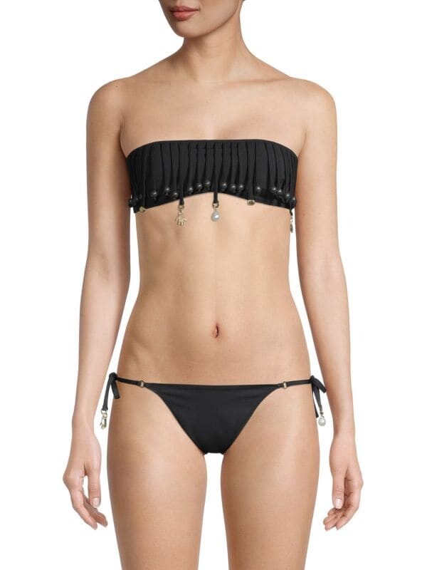 

Бикини-топ бандо Stella McCartney Swim с золотыми подвесками, черный