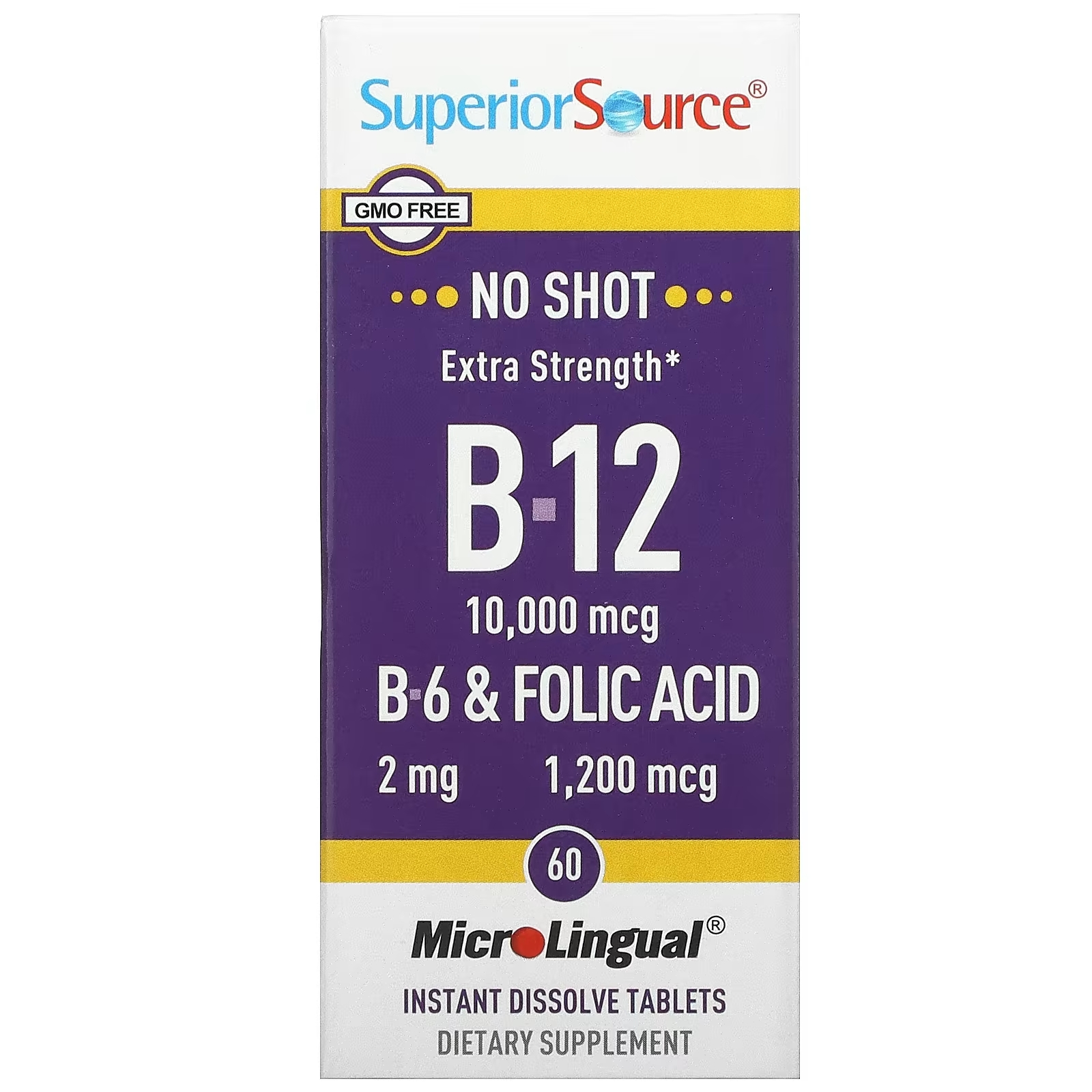 Superior Source витамин B12,витамин B6 и фолиевая кислота с повышенной силой действия, 60 быстрорастворимых таблеток фолиевая кислота b6 и b12 vitamatic natural berry 180 быстрорастворимых таблеток