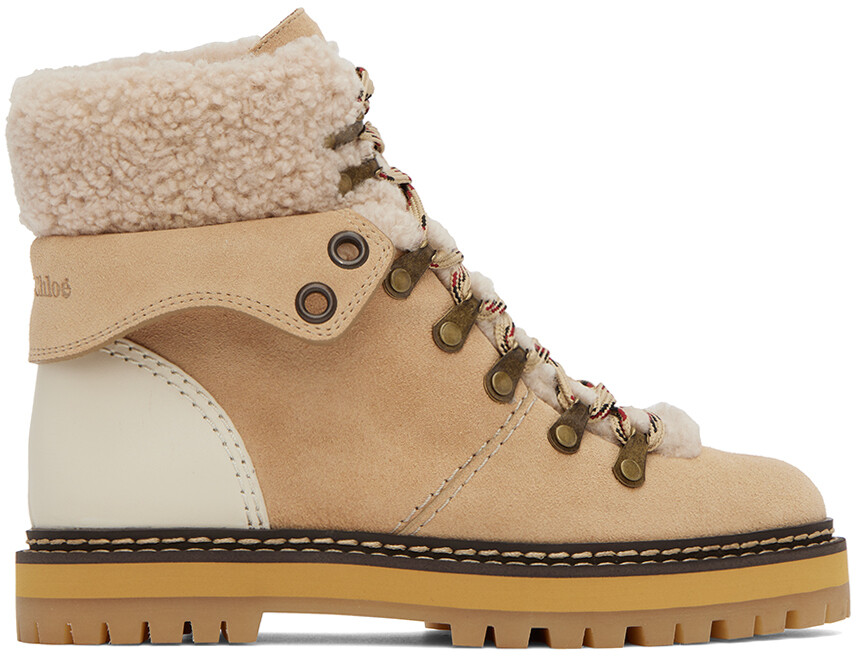 

Бежевые ботильоны из овчины Eileen See by Chloé, Бежевый