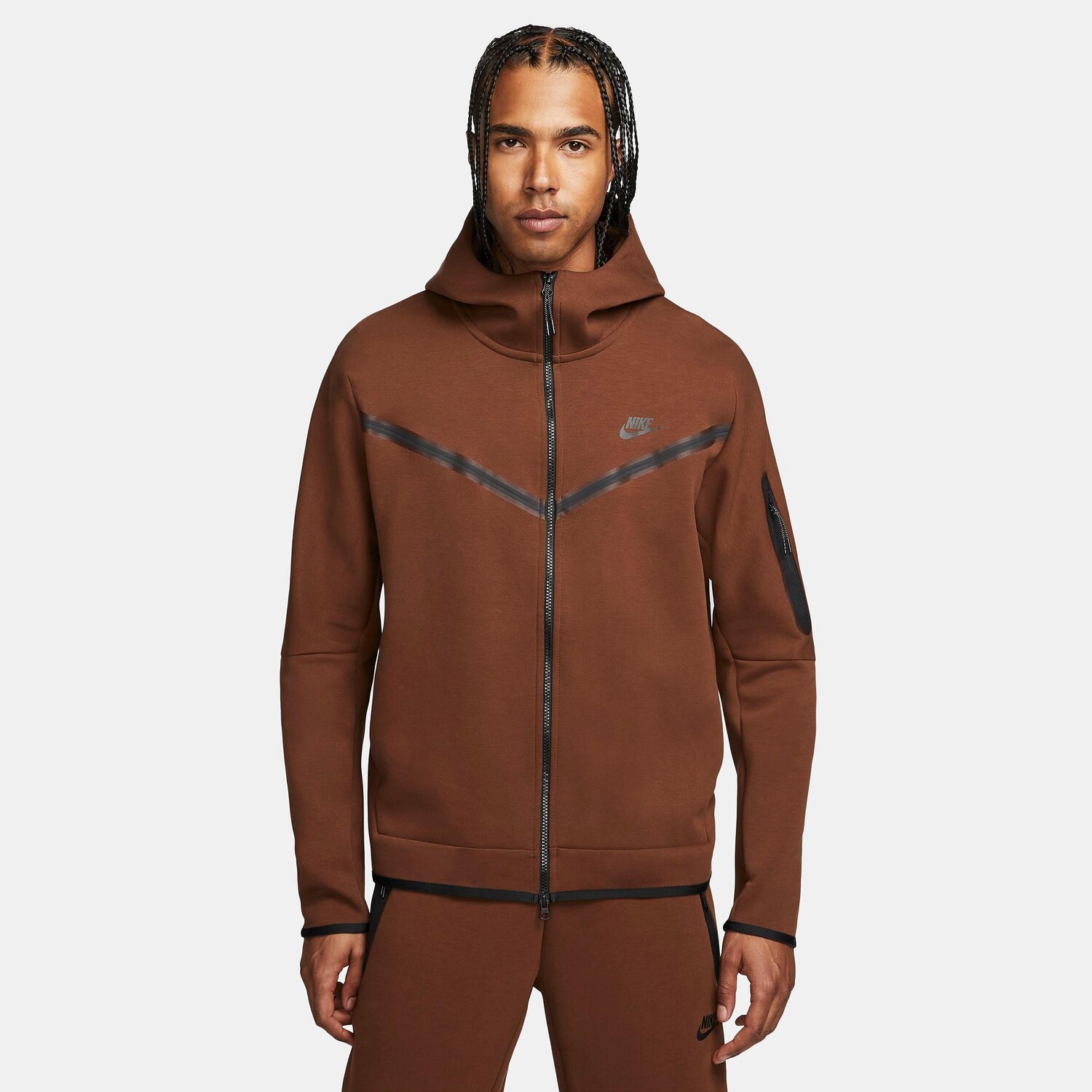 

Мужская толстовка с капюшоном Nike Sportswear Tech Fleece с молнией во всю длину, коричневый