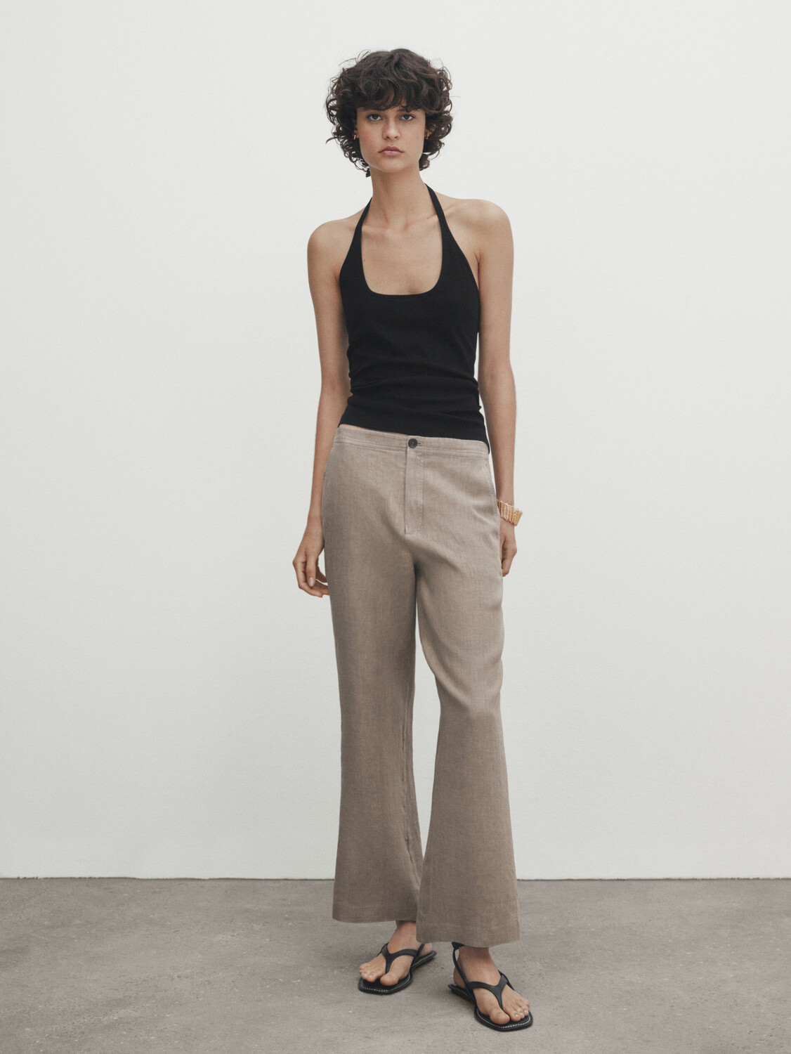 

Брюки из 100% льна. Massimo Dutti, серо-коричневый