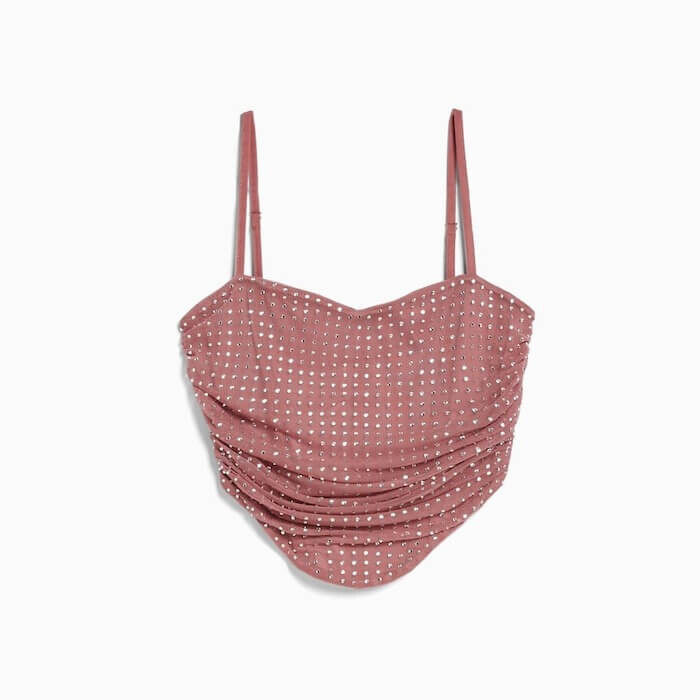 

Топ Bershka Rhinestone Mesh Strappy, розовый