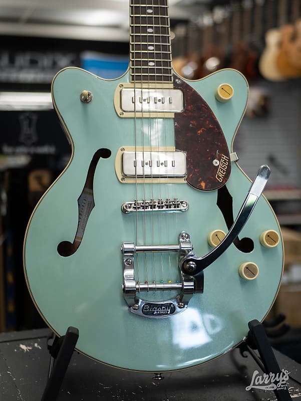 Gretsch G2655T-P90 Streamliner Center Block Jr с Bigsby — двухцветный — мятный металлик и винтажное красное дерево G2655T-P90 Streamliner Center Block Jr with Bigsby - Two-Tone- Mint Metallic and Stain