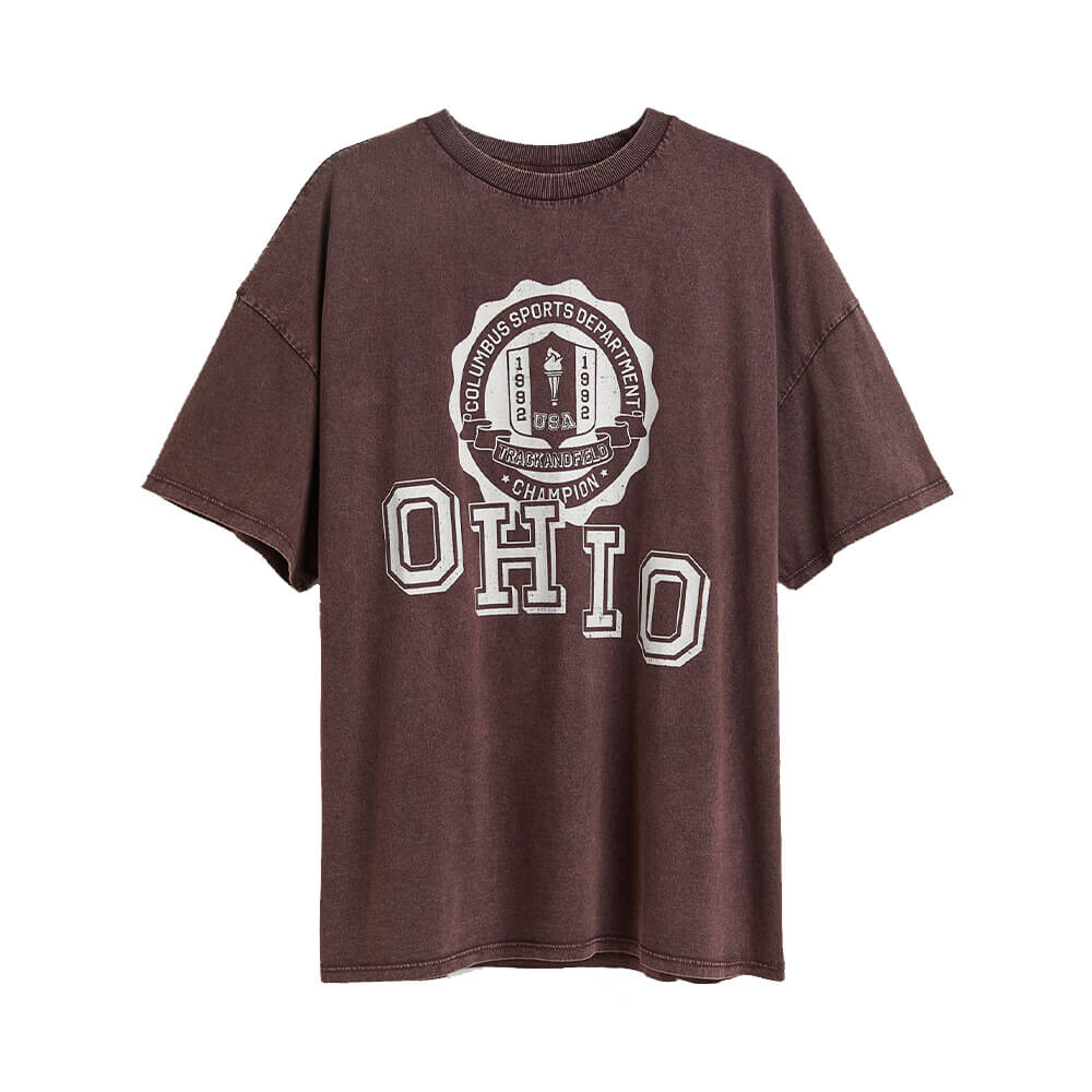 

Футболка H&M+ Oversized Printed Ohio, тёмно-коричневый