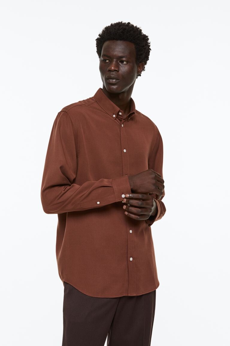 

Рубашка из лиоцелла классического кроя H&M, темно коричневый