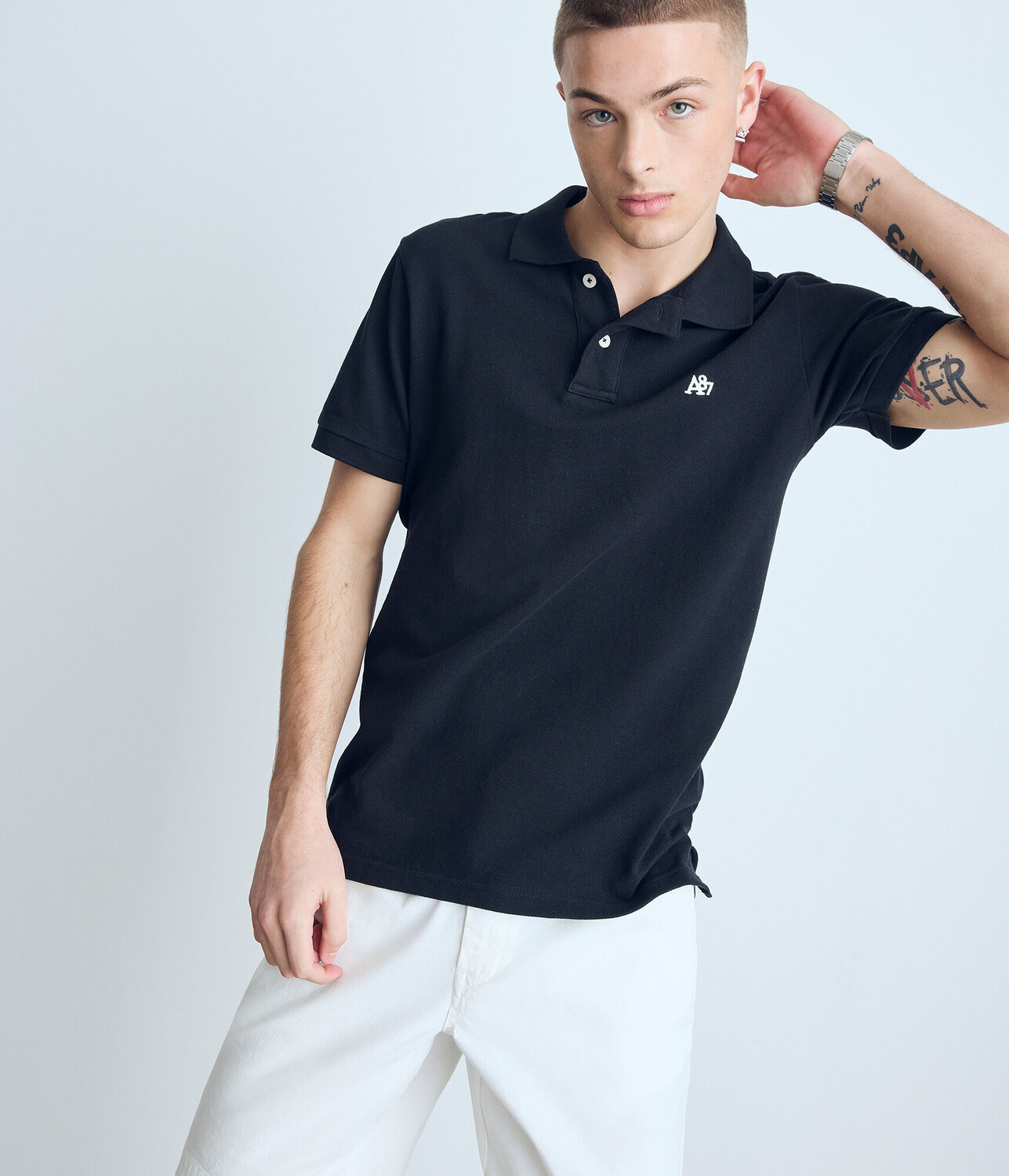 

Поло из пике с логотипом A87 Aeropostale, черный