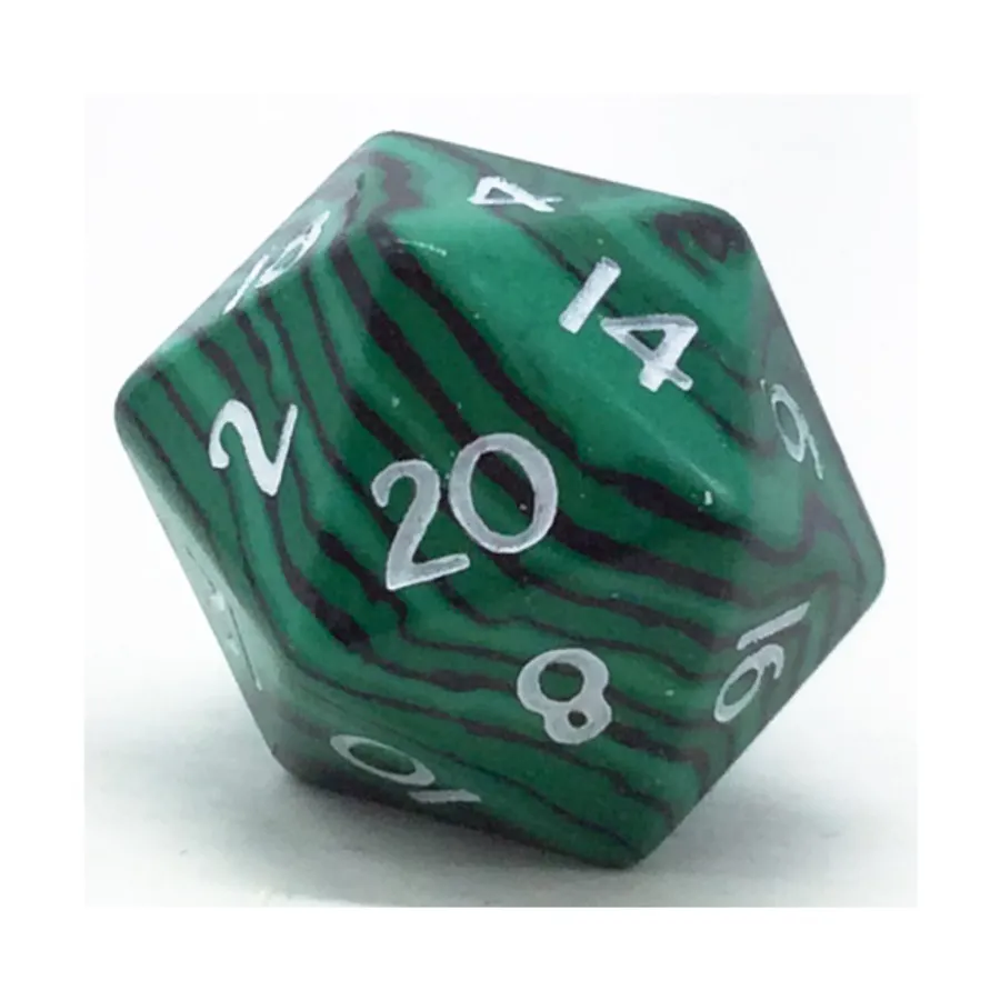 

d20 Малахит с белым, Semi Precious Stone Dice (Level Up Dice)