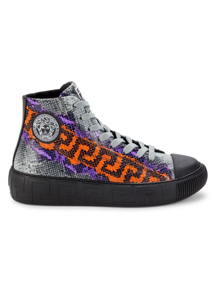 

Высокие кроссовки из кожи со змеиным тиснением Versace, цвет Grey Multi