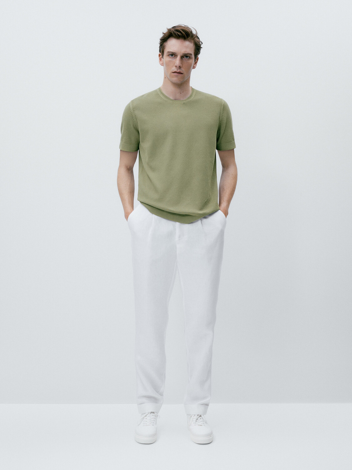 

Трикотажный свитер с короткими рукавами Massimo Dutti, блеклый хаки