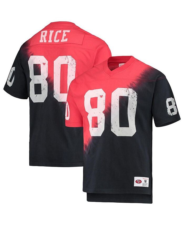 

Мужская черно-красная футболка Jerry Rice San Francisco 49ers с именем и номером игрока в отставке, с диагональным узором тай-дай и v-образным вырезом Mitchell & Ness, черный