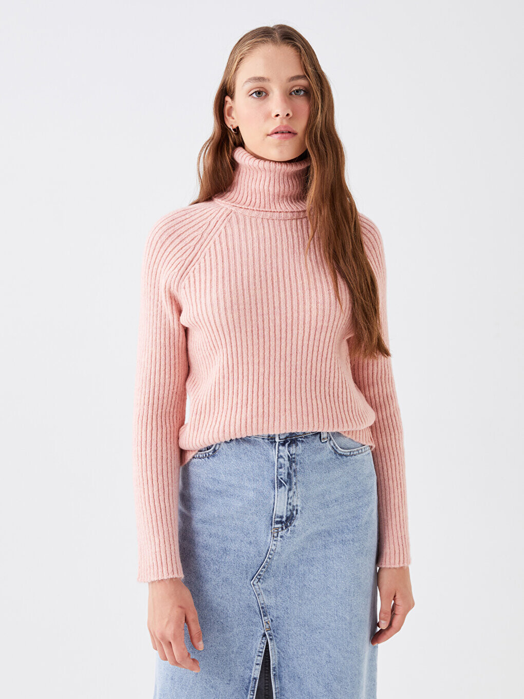 

Однотонный женский трикотажный свитер с водолазкой и длинными рукавами LCW Casual, матовый сиреневый, Фиолетовый