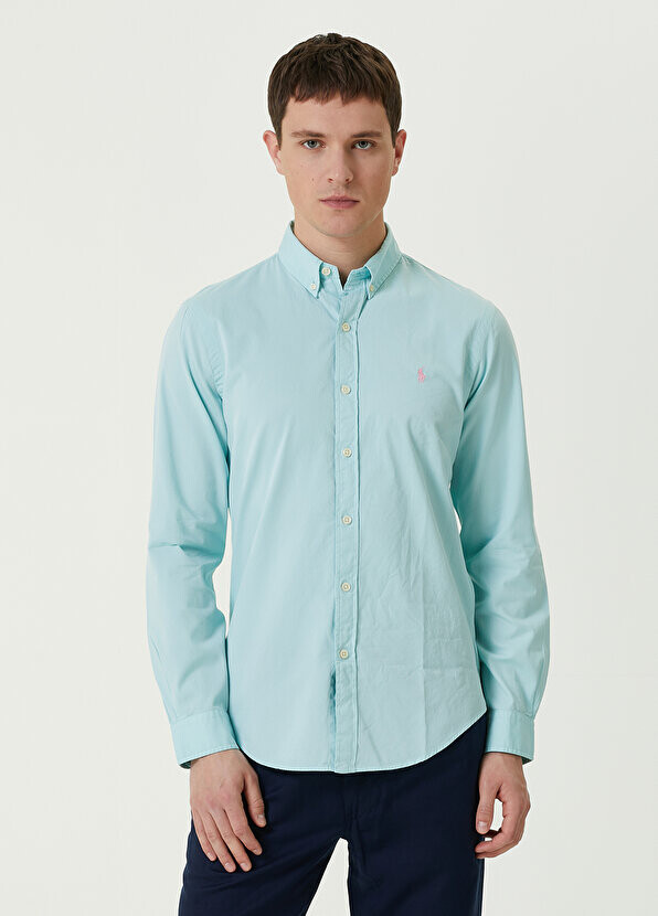 

Классическая рубашка из твила бирюзового кроя Polo Ralph Lauren