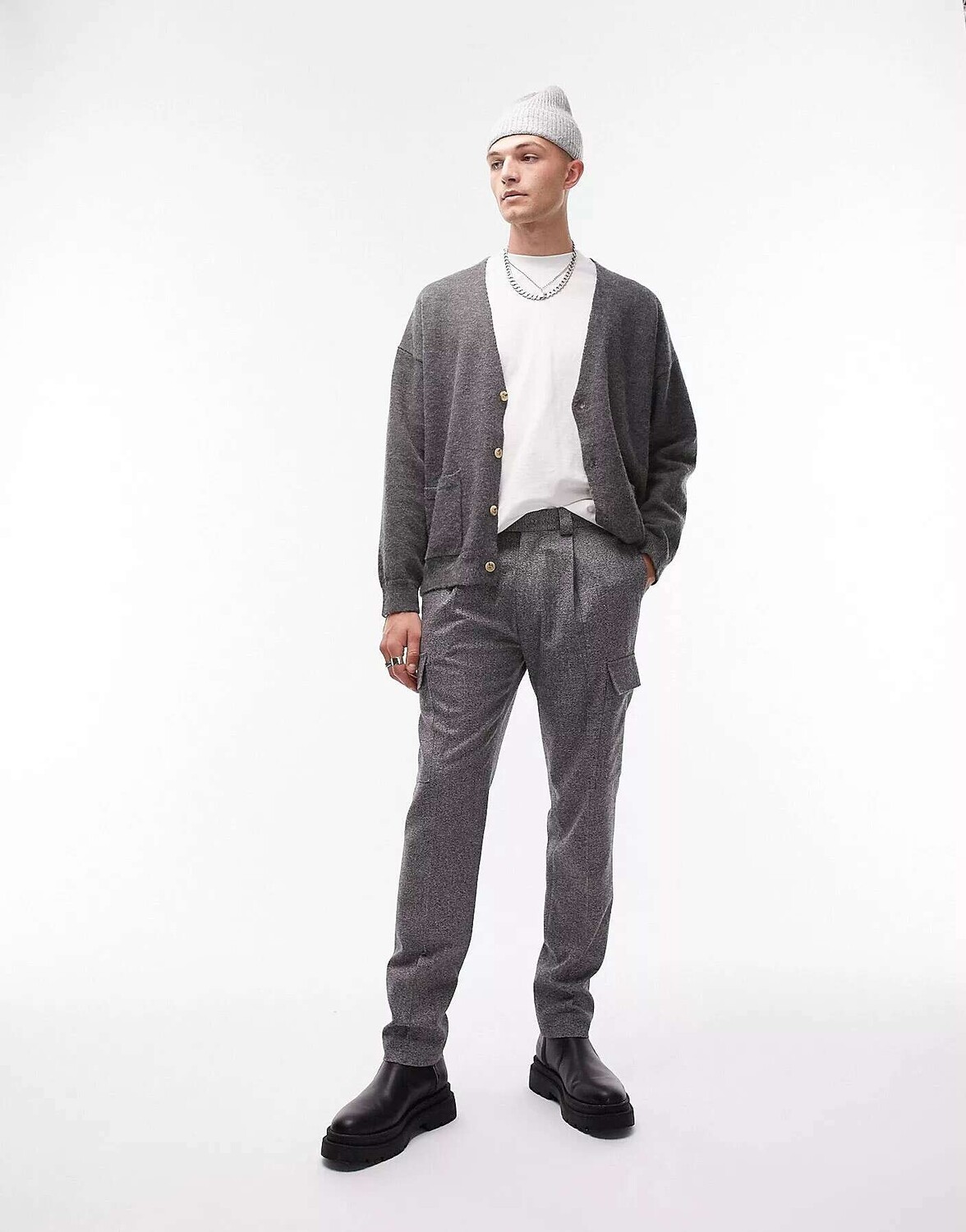 

Серые брюки карго с зауженными складками Topman, Серый