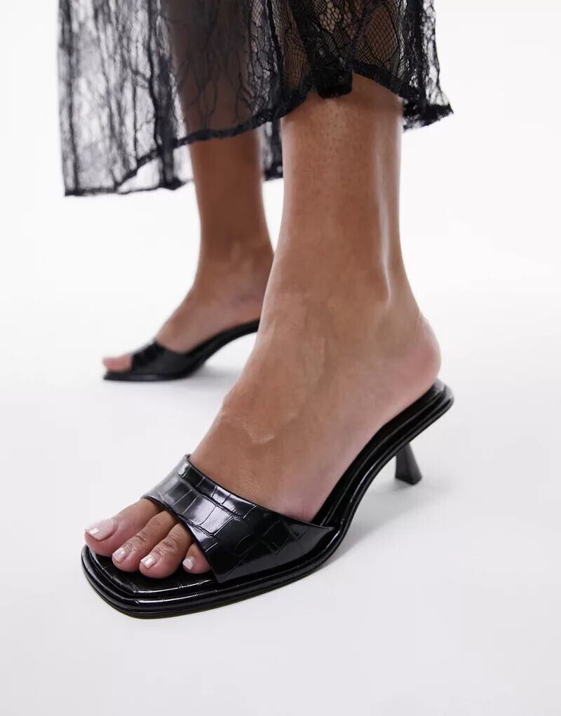 

Черные туфли-лодочки с квадратными крокодилами на среднем каблуке Topshop Isaac