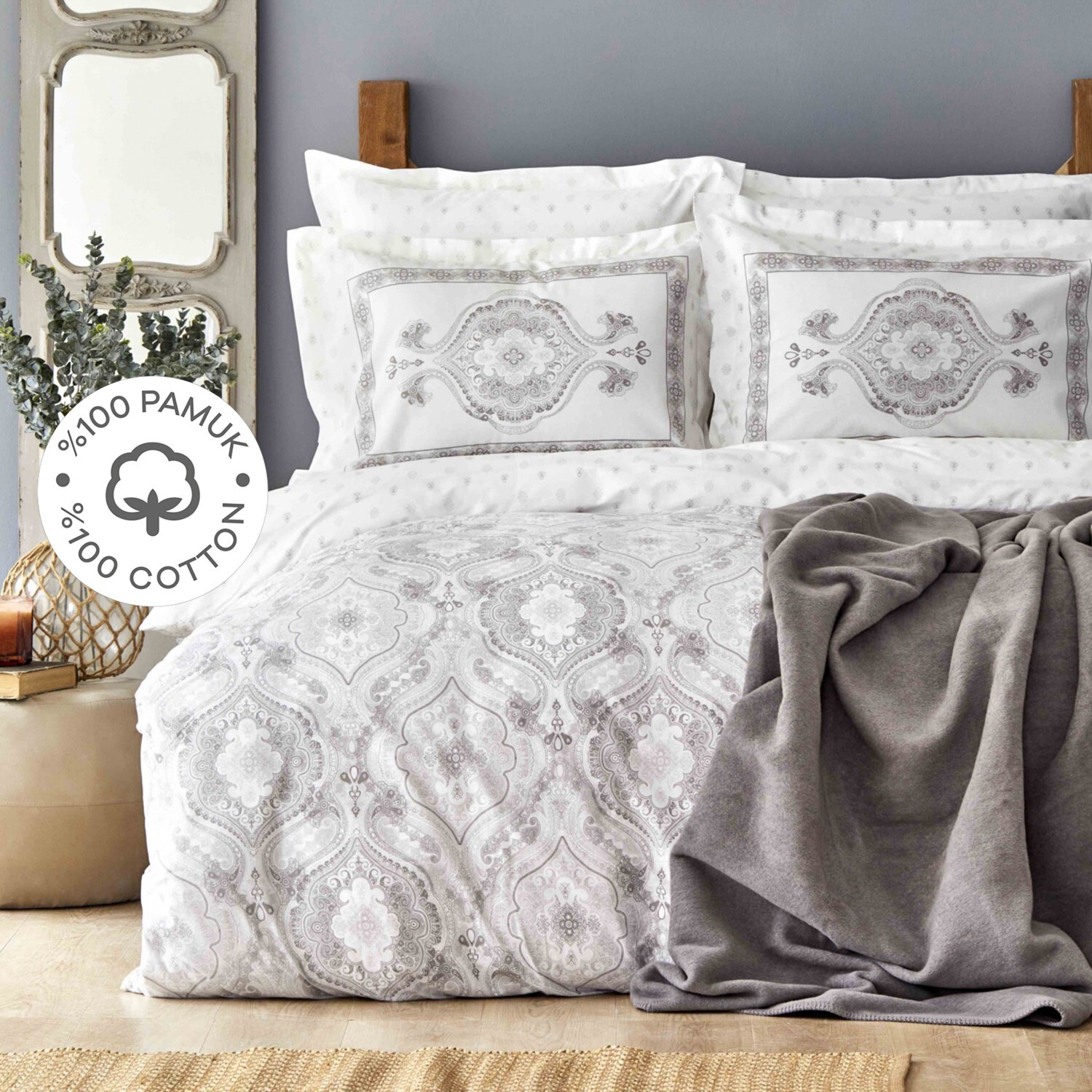 

Karaca Home Arlen Grey Комплект постельного белья из 100% хлопка, комплект одеял