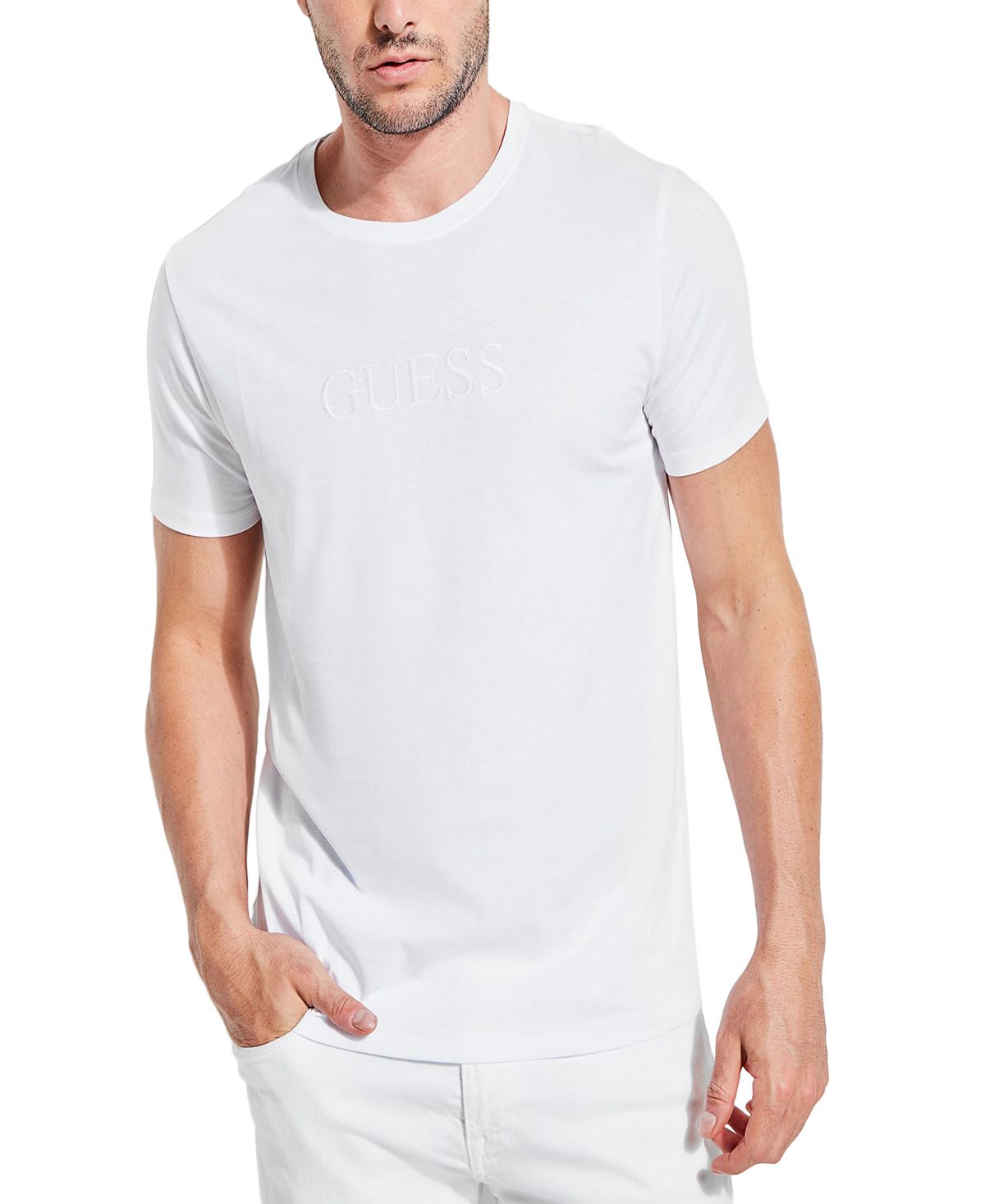 Мужская футболка с коротким рукавом и вышитым логотипом GUESS футболка из хлопкового джерси с короткими рукавами и вышитым логотипом fred perry серый