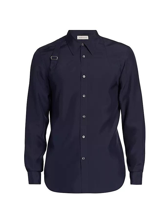 

Шелковая рубашка на пуговицах спереди Alexander Mcqueen, темно-синий