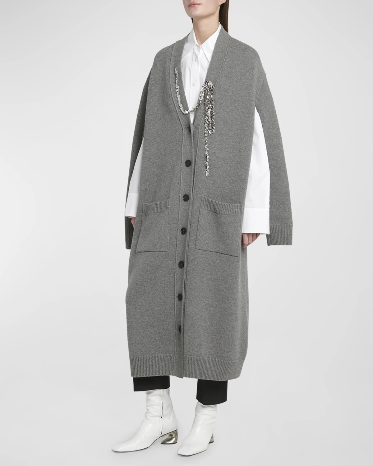 

Длинный кардиган из шерсти и кашемира с цепочкой Jil Sander, цвет Rainstorm