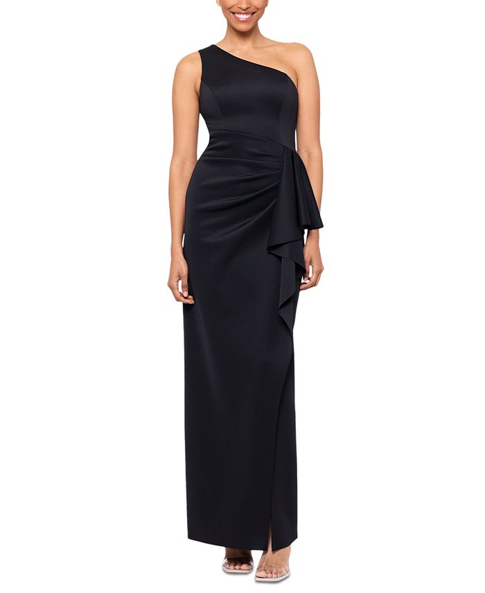 Женская длинная модель с оборками на одно плечо и amp; Расклешенное платье XSCAPE, черный
