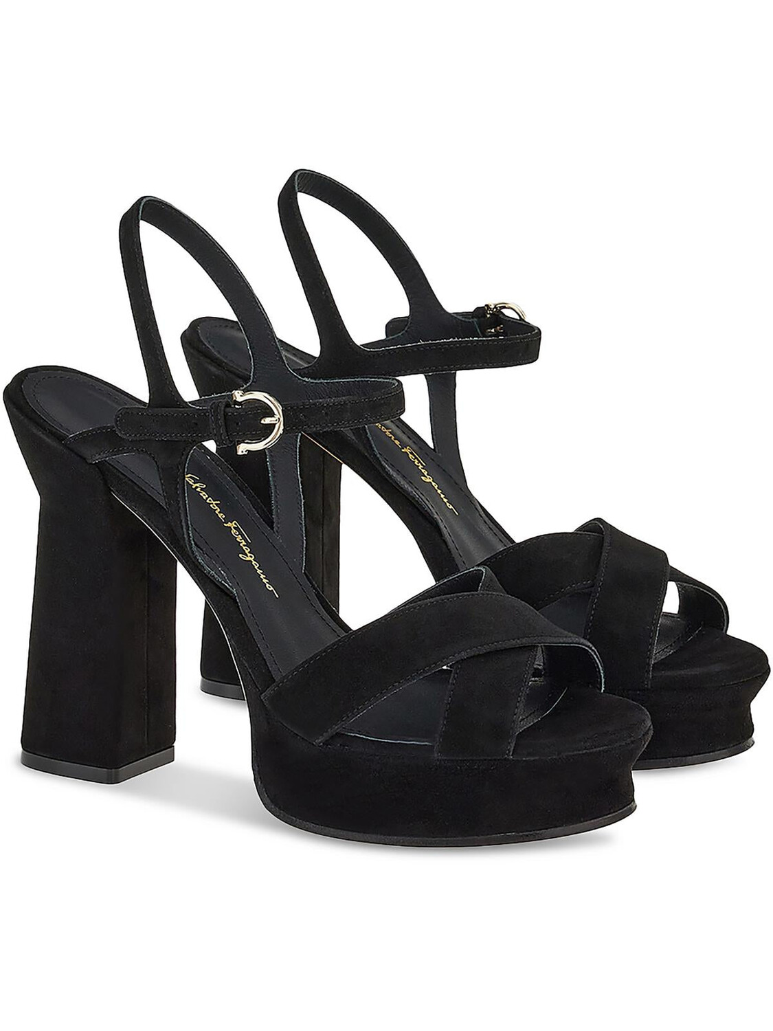 

Женские туфли на каблуке SONYA с открытым носком Salvatore Ferragamo, цвет Nero Suede