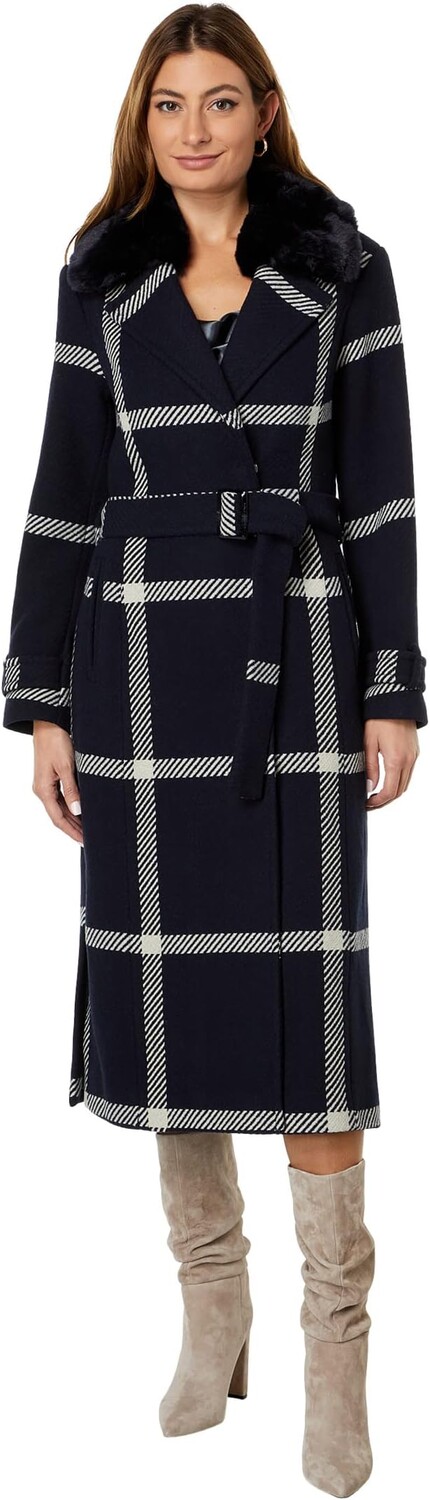 

Шерстяное пальто в клетку V22767B Vince Camuto, темно-синий