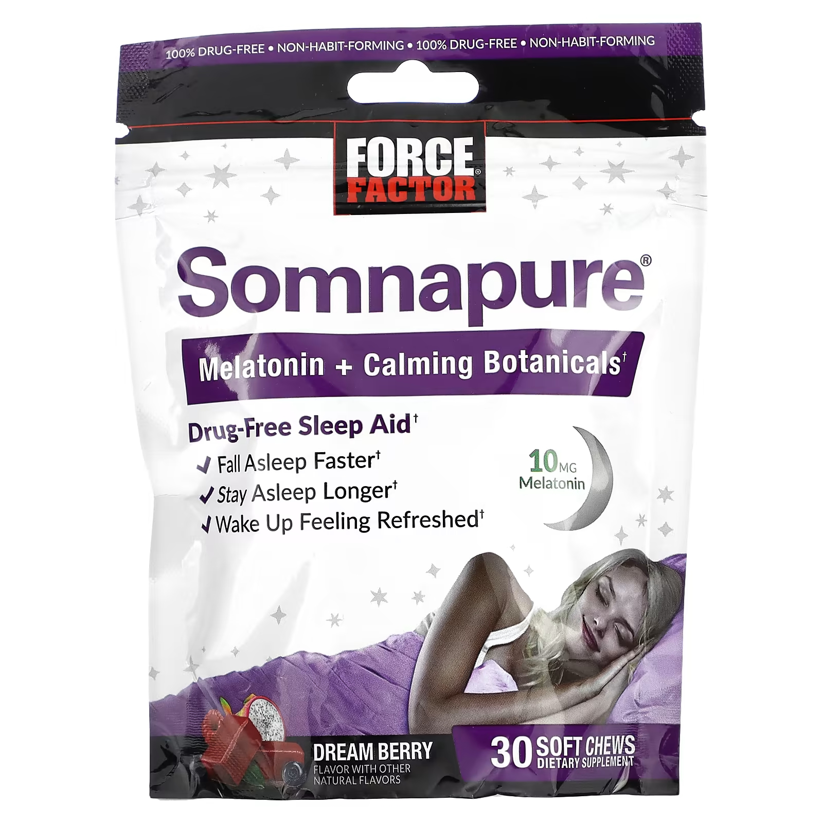 цена Мелатонин + успокаивающие растительные экстракты Force Factor Somnapure Dream Berry, 30 таблеток