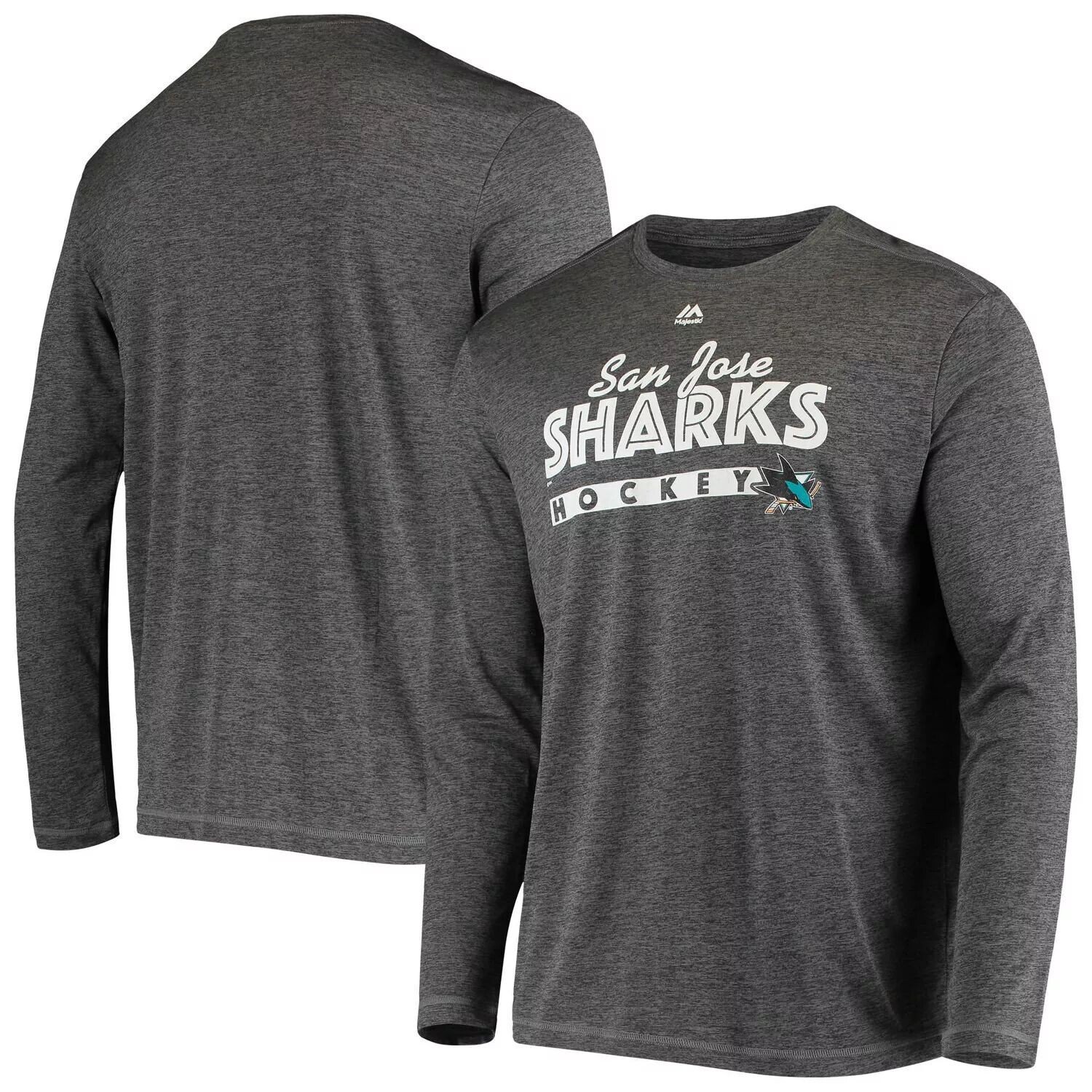 

Мужская футболка Majestic Heathered Charcoal San Jose Sharks Crash Net Cool Base с длинными рукавами
