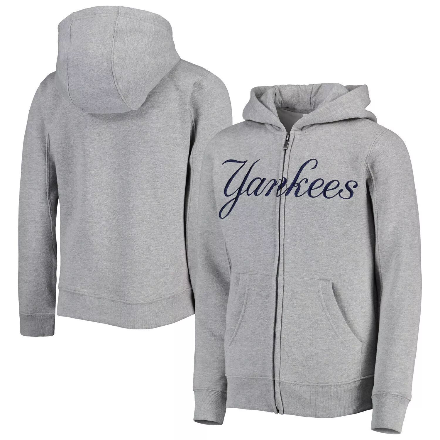 

Флисовая толстовка с молнией во всю длину и надписью Youth Heather Grey New York Yankees Outerstuff