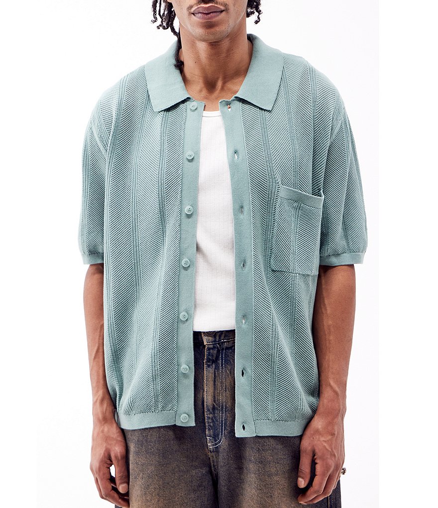 Трикотажная фактурная рубашка с короткими рукавами BDG Urban Outfitters, синий