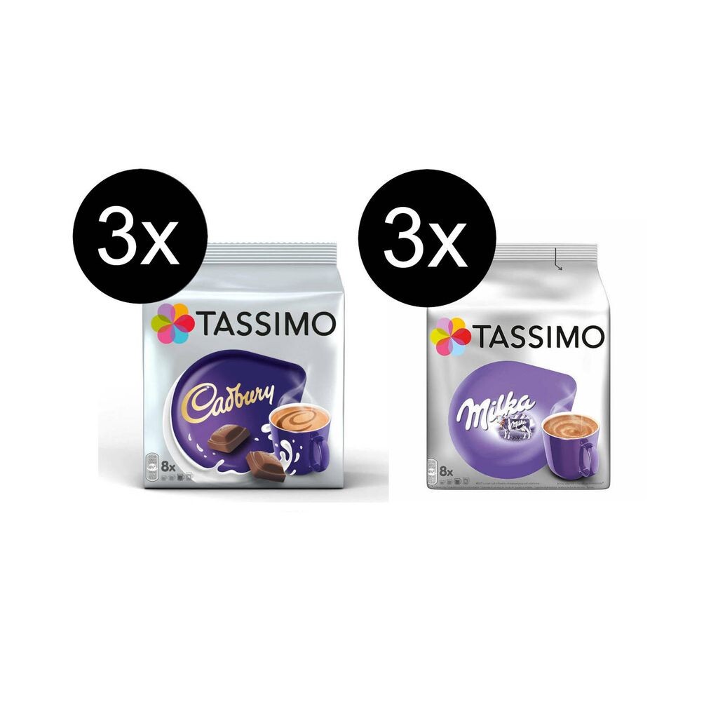 

Tassimo капсулы, пакет горячего шоколада 3x Cadbury + 3x Milka - 48 напитков