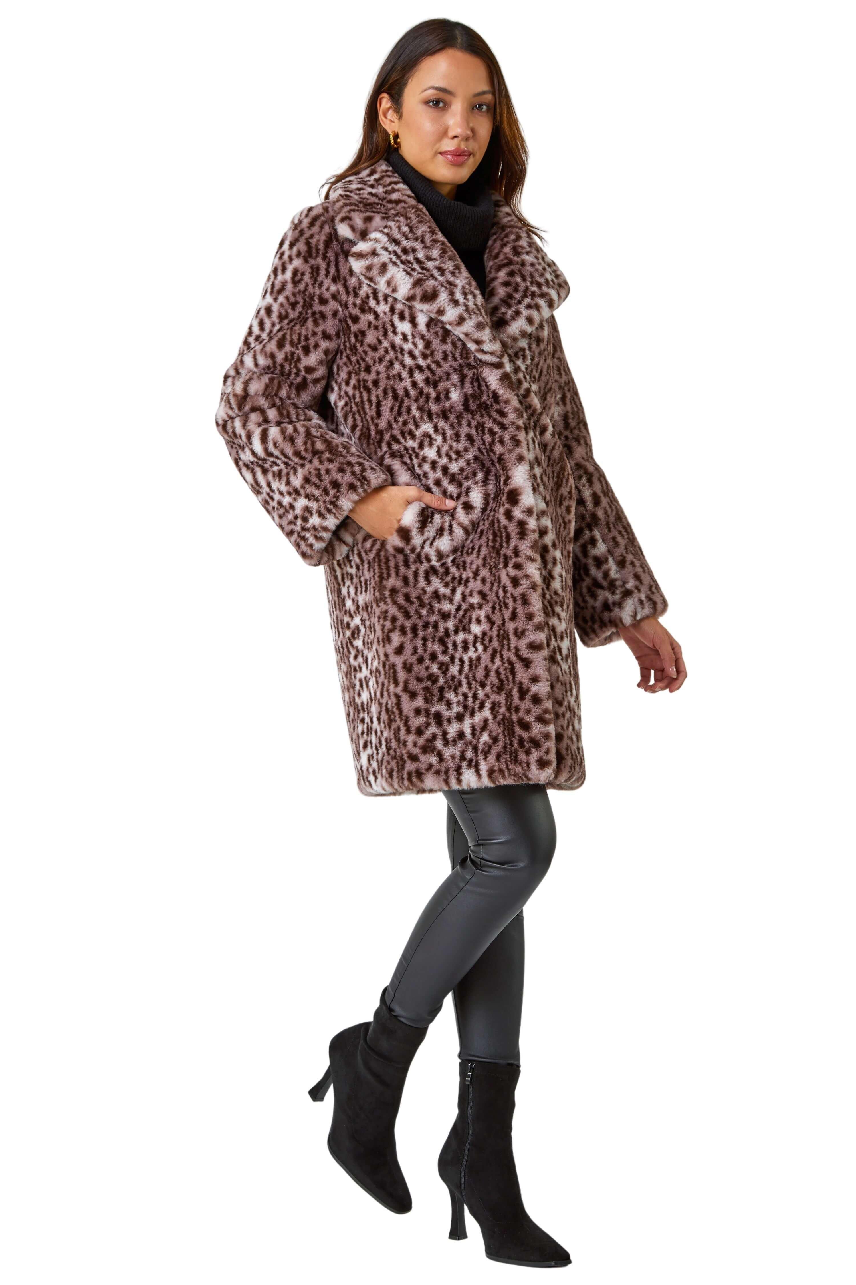 Пальто из искусственного меха премиум-класса с животным принтом Roman, бежевый дамская шуба пальто из искусственного лисьего меха костюм с черным леопардовым принтом длинная зимняя меховая куртка больших размеров в