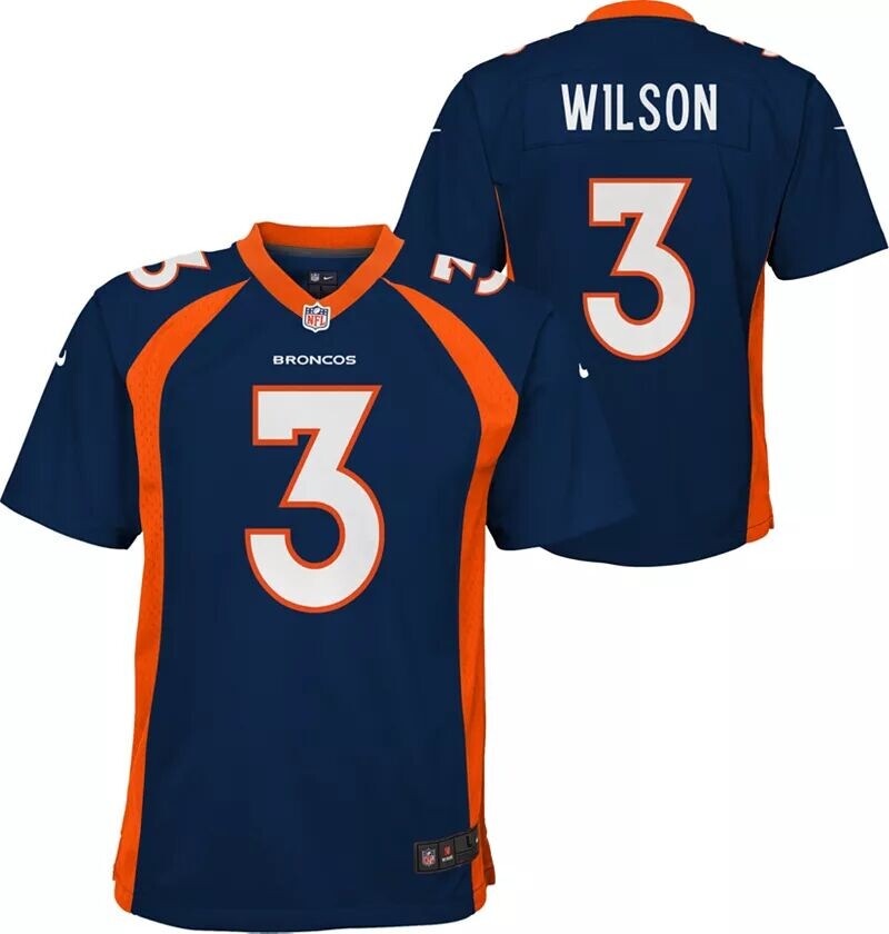 

Nike Youth Denver Broncos Russell Wilson #3 Темно-синяя игровая майка