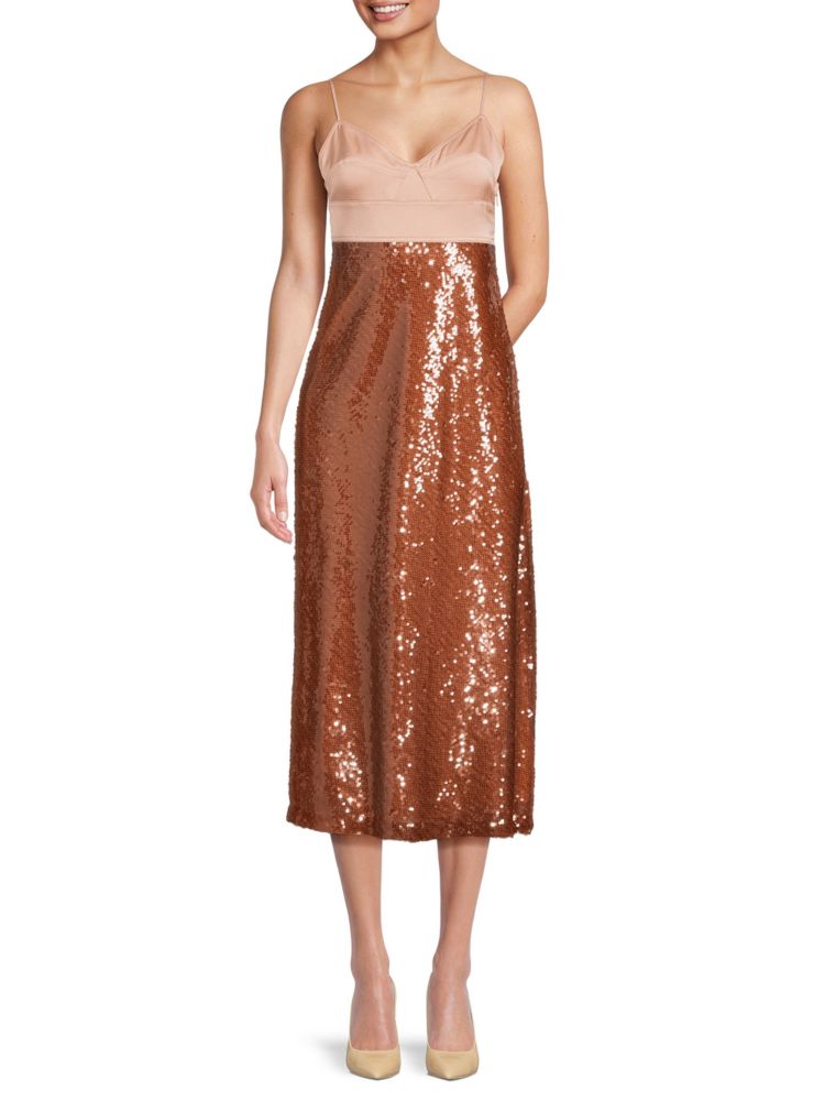 Платье мидакси с пайетками Gisele в стиле ампир A.L.C., цвет Brown Beige кроссовки guess jianaa beige brown