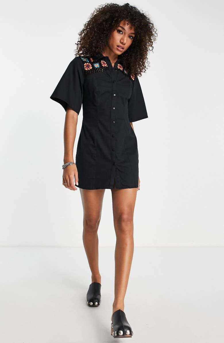 

Хлопковое мини-платье-рубашка крючком ASOS DESIGN, черный