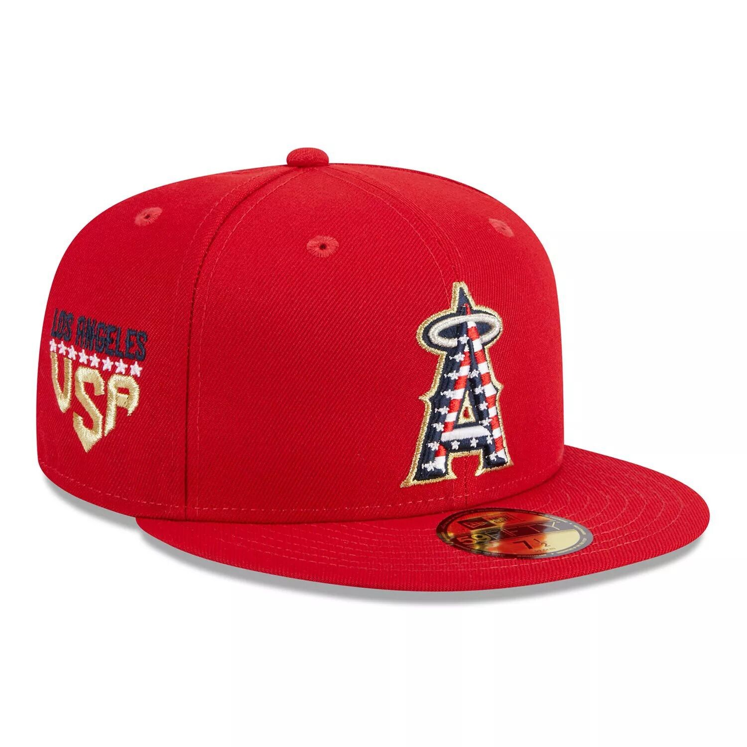 

Мужская облегающая шляпа New Era Red Los Angeles Angels 2023 Четвертое июля 59FIFTY