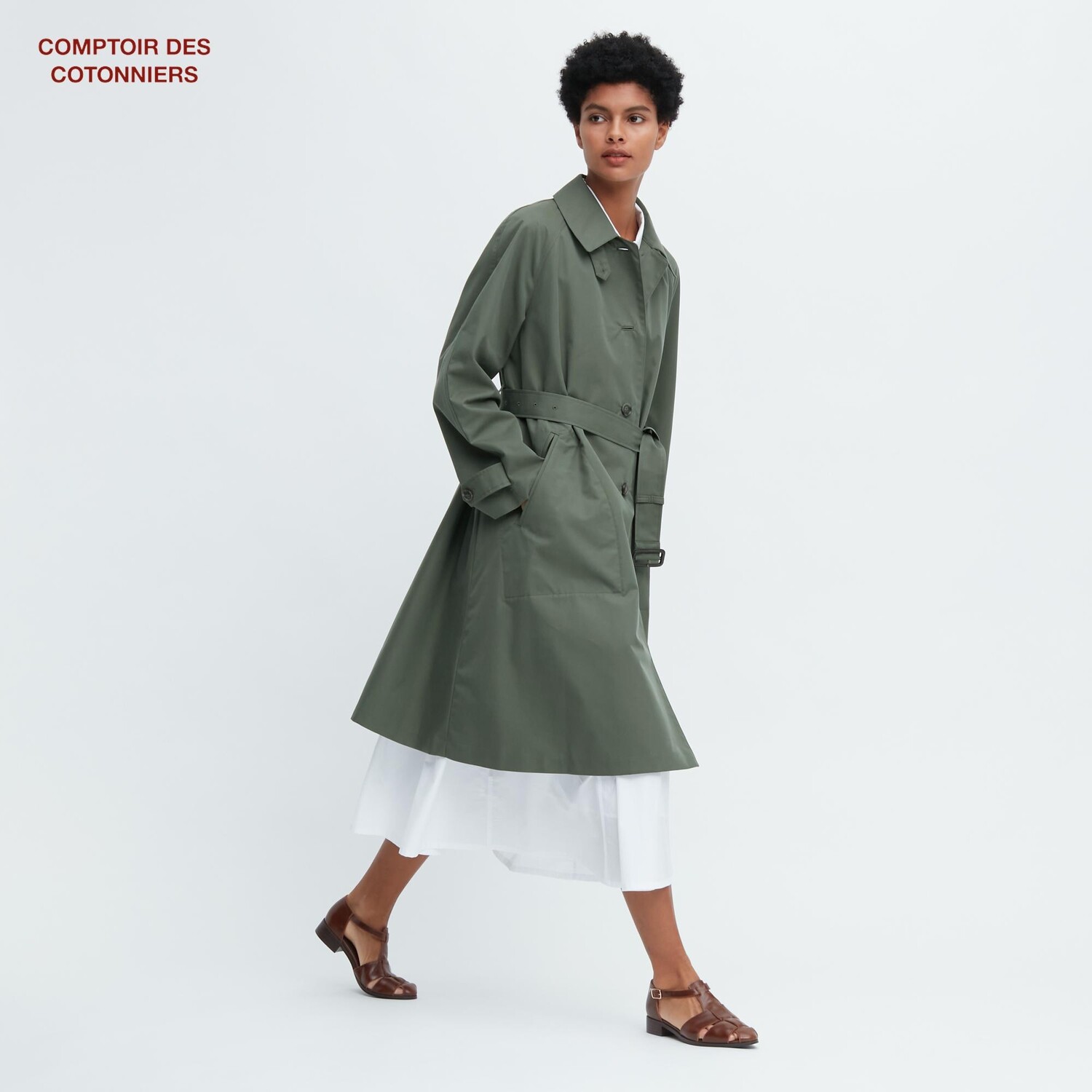 

Тренч UNIQLO comptoir de cotonnier из хлопка, светло-зеленый