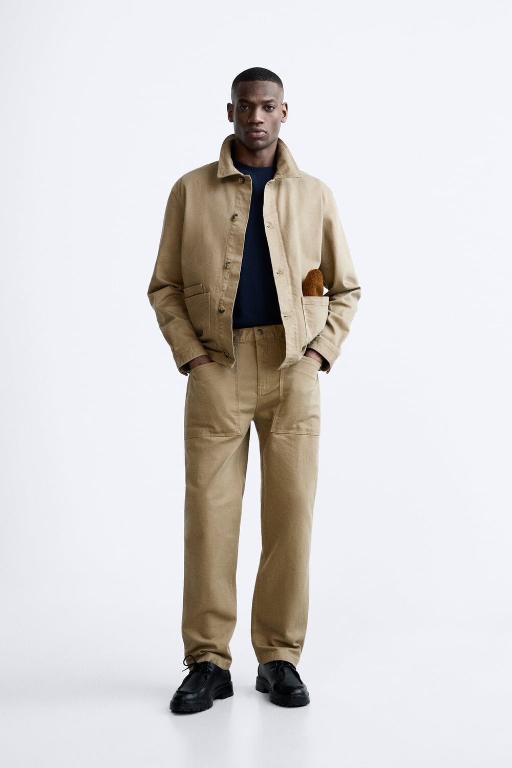 

Брюки с диагональной текстурой ZARA, бежевый