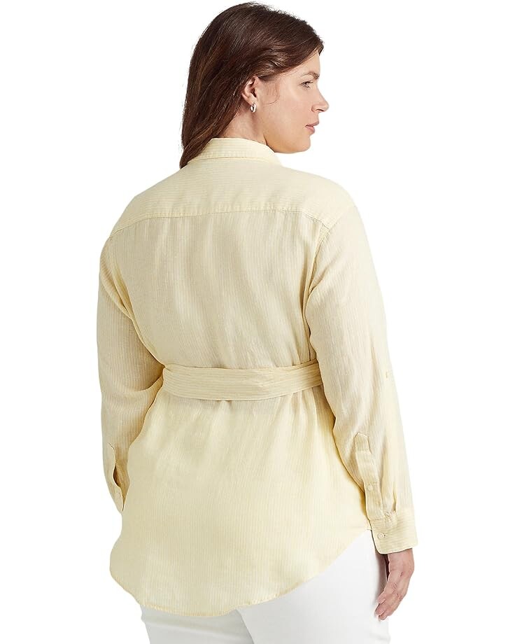 

Рубашка LAUREN Ralph Lauren Plus Size Striped Logo Linen Shirt, цвет Wicket Yellow/White